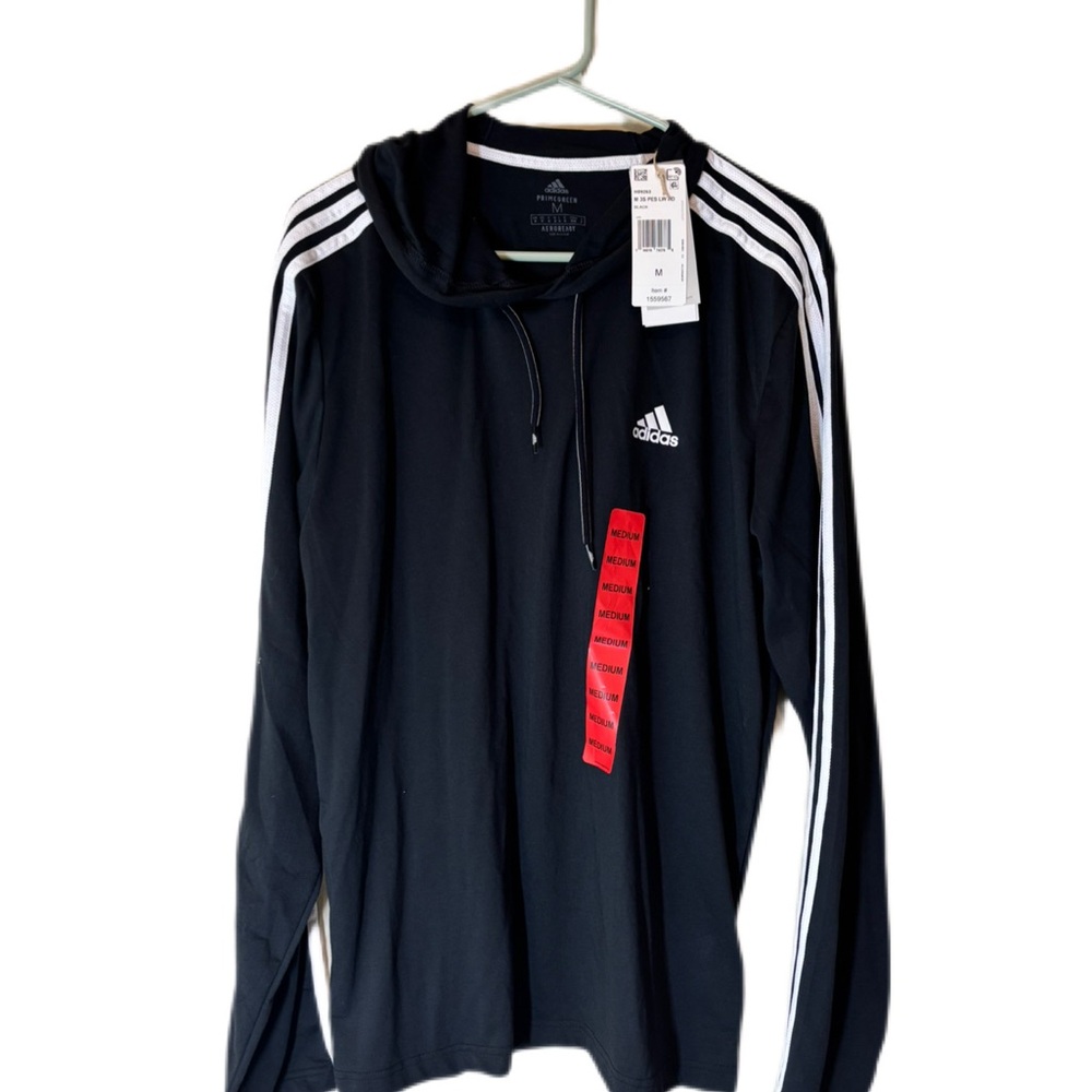 Adidas Mens Hoodie Medium Sweatshirt Black Lightweight Thin Pullover H09263 New